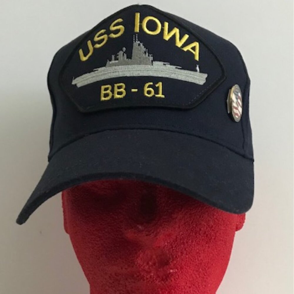 U.S. NAVY CAP & LAPEL PIN- USS IOWA BB-61 BATTLESHIP/USS ARIZONA PEARL HARBOR